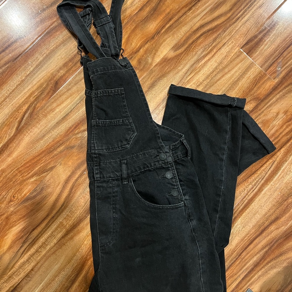 Free People Ziggy Black Denim Overalls